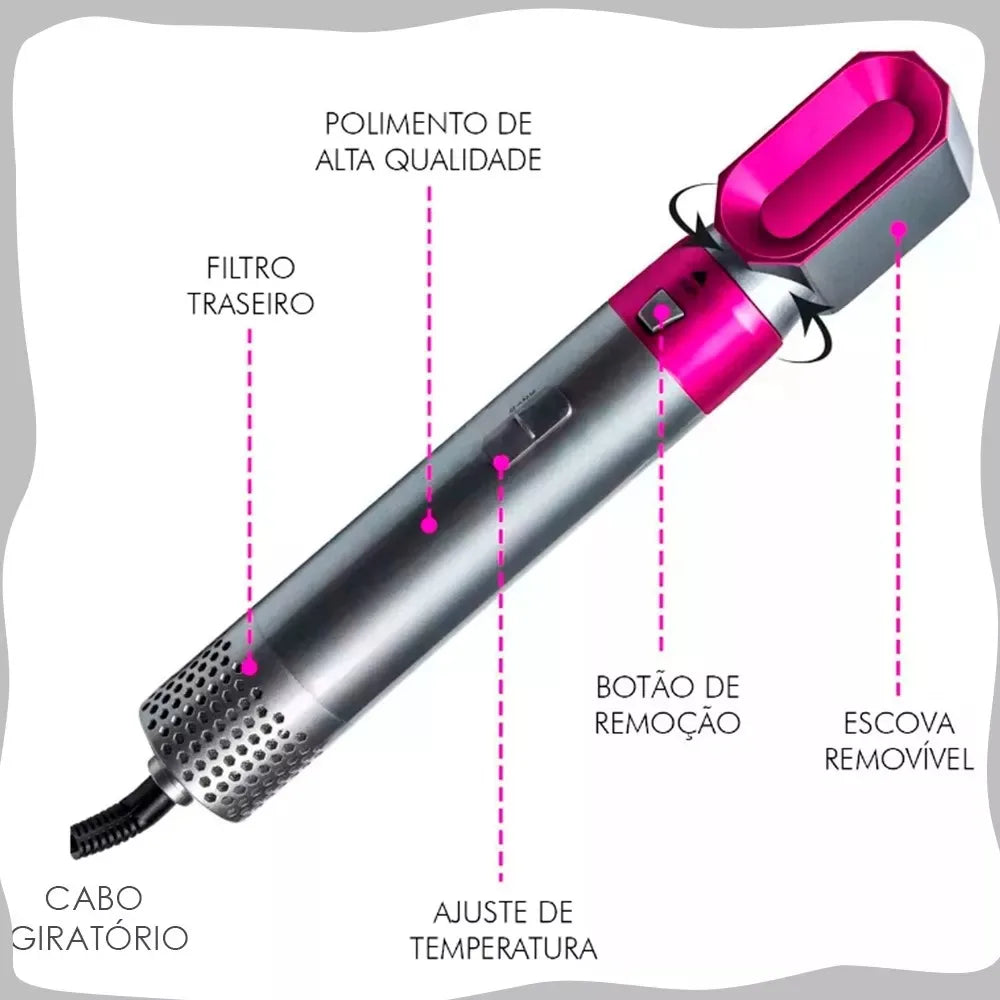 Secador de Cabelo 5 em 1 para Alisar, Modelar e Enrolar Cachos com Eficiência Versatilidade Potente Para Secar os Fios