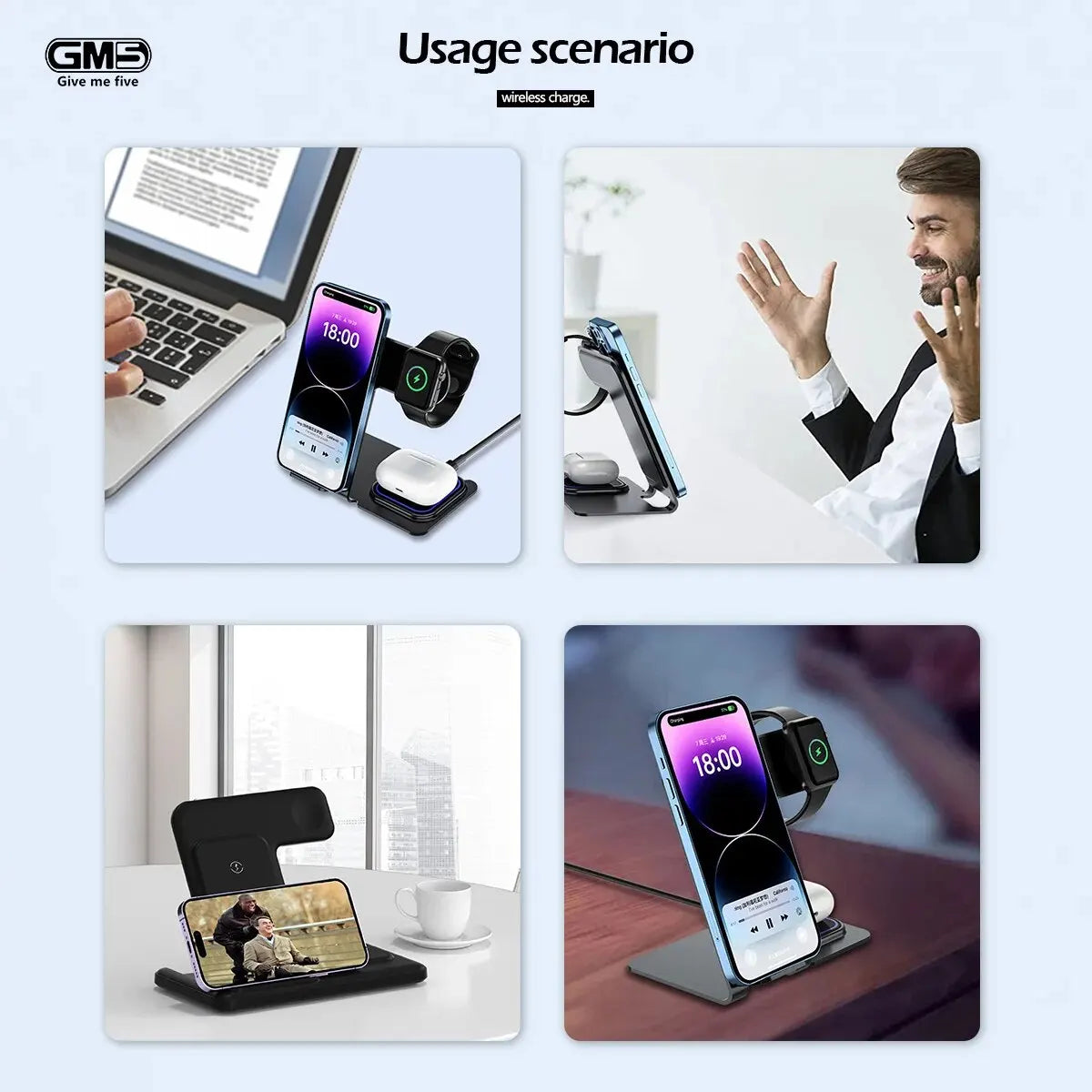 Base Carregadora Por Indução 3 Em 1 Carrega Smartwatch Celular e Fone Sem Fio Bluetooth Da Maça