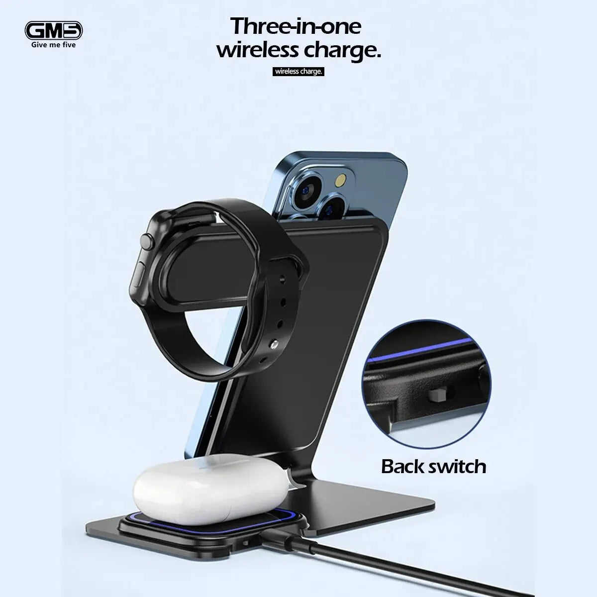 Base Carregadora Por Indução 3 Em 1 Carrega Smartwatch Celular e Fone Sem Fio Bluetooth Da Maça