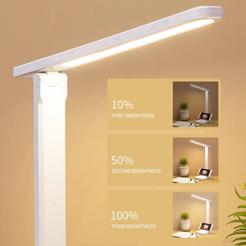 Lâmpada LED Dimmable Touch Table, USB Carregável, 3 Cores, Dobrável, Proteção para os Olhos, Luz Noturna de Leitura, Lâmpada de