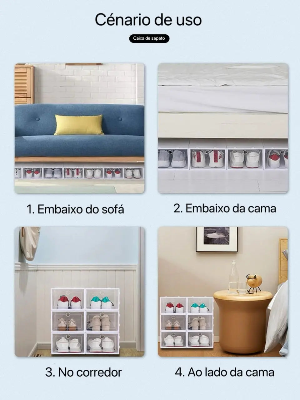 Caixa organizadora multiuso para sapatos femininos e masculinos, resistente, tampa flip