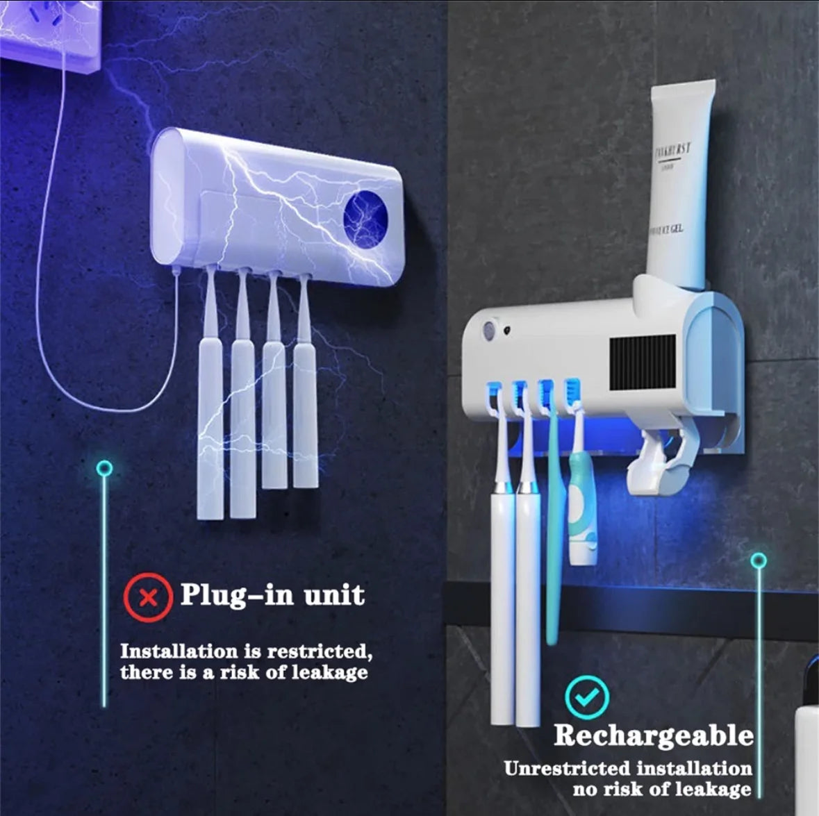 Escova para barraca de porta com esterilizador UV LED automático