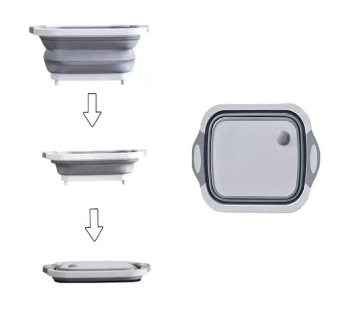 Tábua + Escorredor Bacia Cesta Retrátil Silicone Multifuncional Cozinha 3 em 1