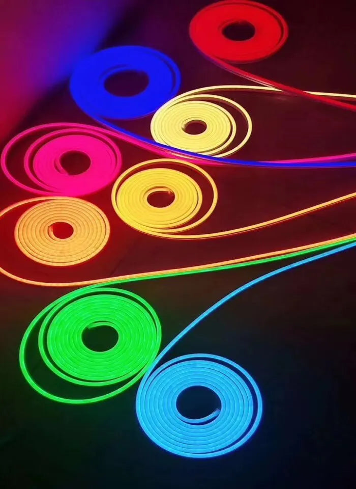 Fita LED Neon com Tubo de Silicone Rolo de 5 Metros 12V Decoração Iluminação Residencial Interior Exterior Flexível