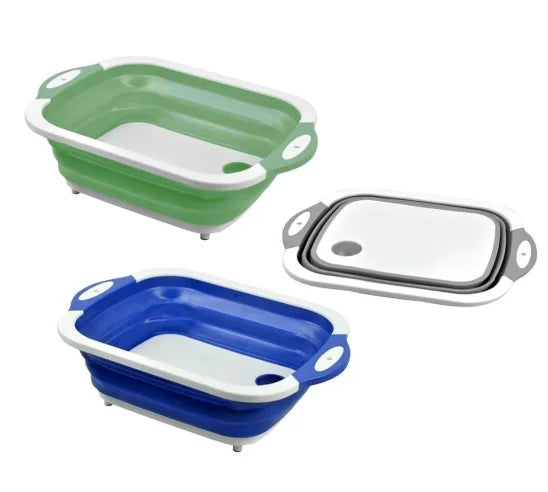 Tábua + Escorredor Bacia Cesta Retrátil Silicone Multifuncional Cozinha 3 em 1