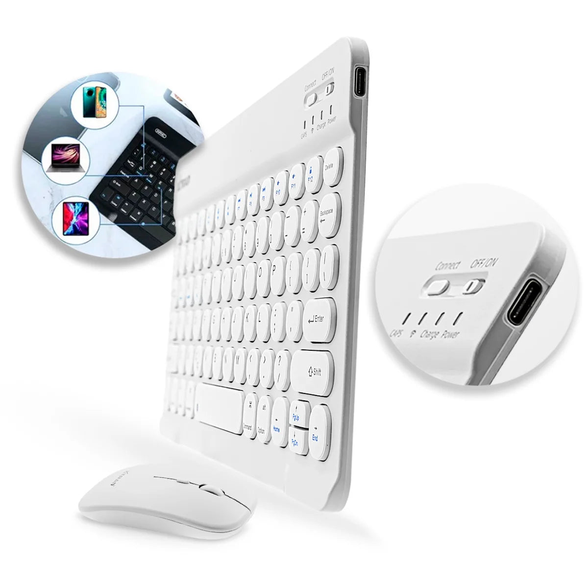 Kit Teclado E Mouse Bluetooth Ultrafino Design Elegante Compacto Compatível Celular Tablet Pc Notebook Recarregável Xtrad HK-888