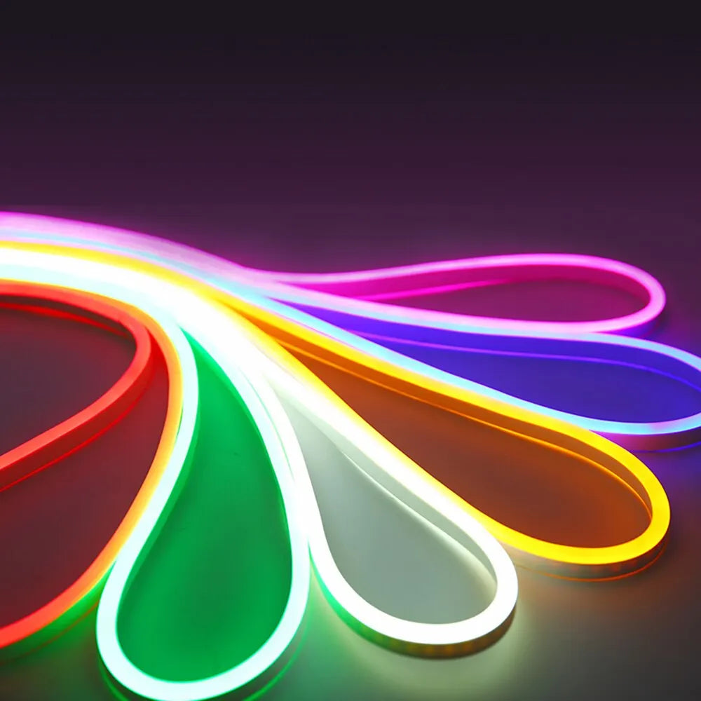 Fita LED Neon com Tubo de Silicone Rolo de 5 Metros 12V Decoração Iluminação Residencial Interior Exterior Flexível