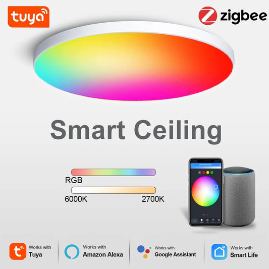 luz de teto inteligente wifi rgbcw conduziu a lâmpada do teto sala estar decoração casa lâmpada inteligente para alexa, google home