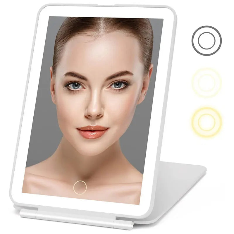 Portátil Vanity Lamp Folding Cosméticos Espelhos, Iluminado Touch Screen Makeup Mirror, Lâmpada LED, USB Recarregável, Design Dobrável