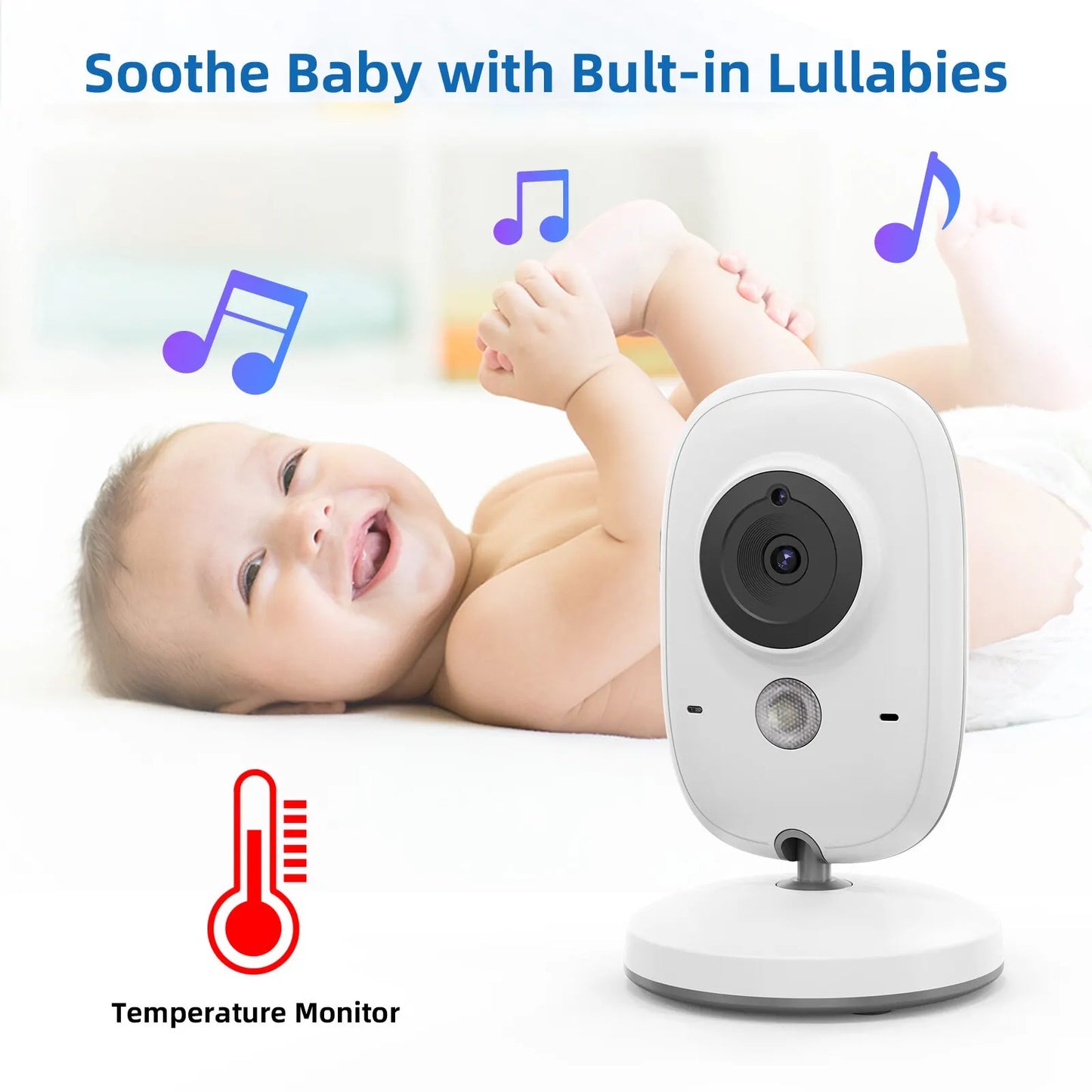 TakTark-Wireless Baby Monitor Vídeo com Canções de ninar, Auto Night Vision, Two Way Intercom, Monitoramento de Temperatura, Babá, 3,2"