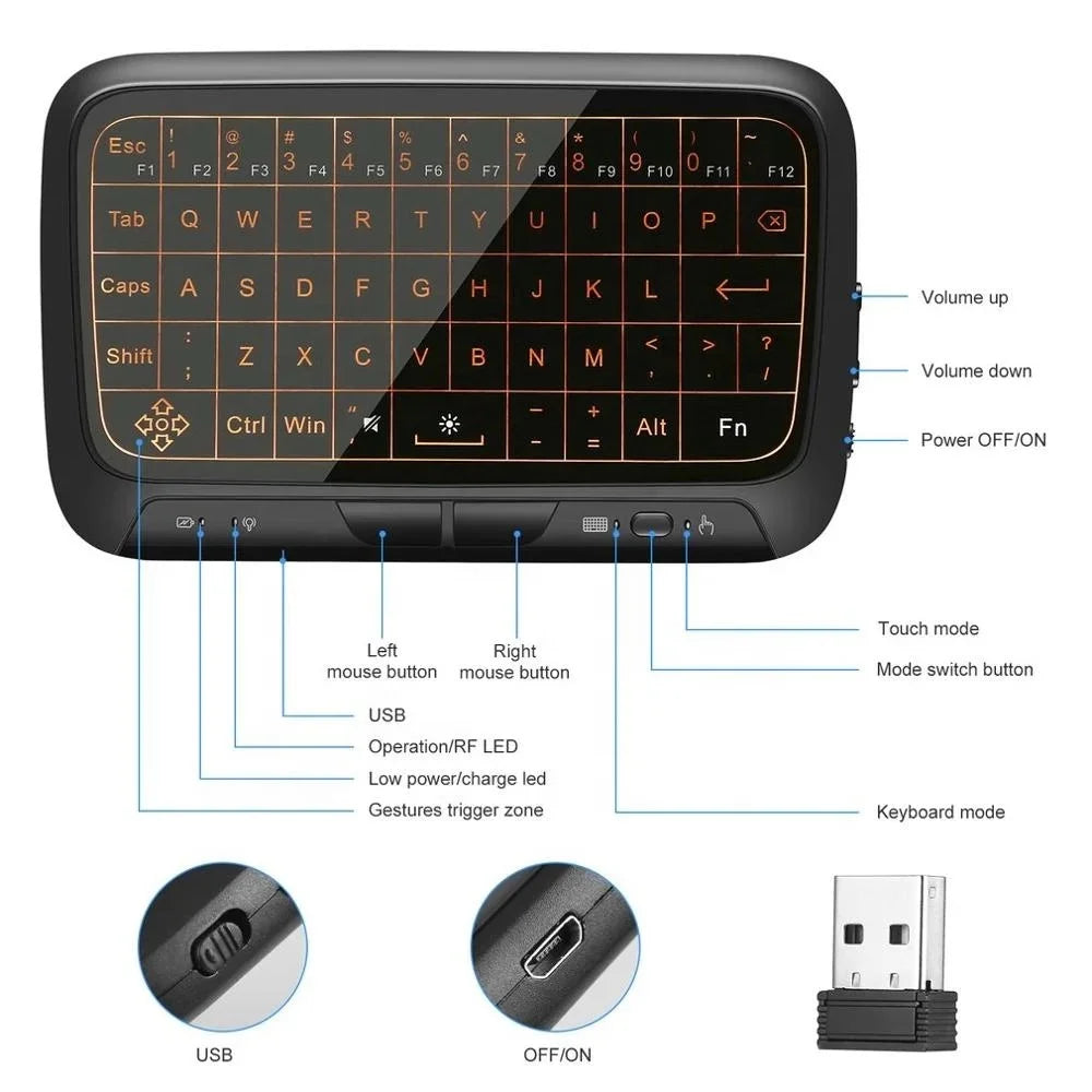 Teclado Sem Fio H18+ 2.4ghz Touchpad