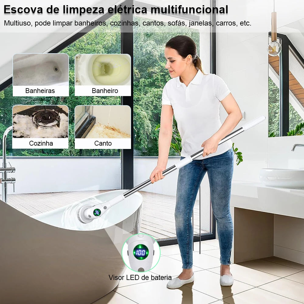 Multifuncional Escova de Limpeza Elétrica, Sem Fio Rotativo, 8 em 1, casa de banho, cozinha, janelas, WC