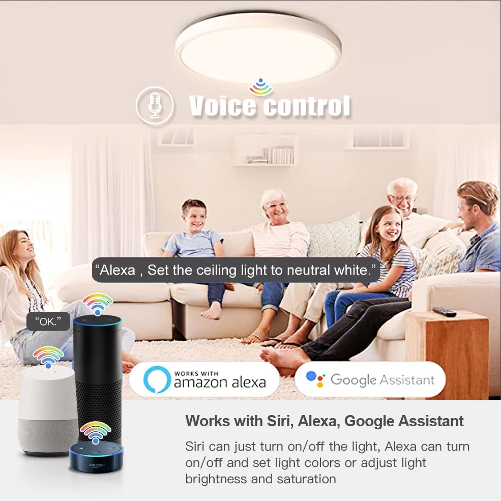 luz de teto inteligente wifi rgbcw conduziu a lâmpada do teto sala estar decoração casa lâmpada inteligente para alexa, google home