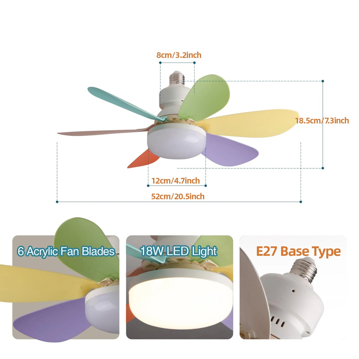Luz de ventilador de teto LED 40W de 20,5 polegadas E27 com função de escurecimento remoto, adequada para sala de estar, estudo e uso doméstico, 85-265V