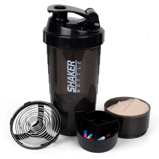 shaker de 3 camadas, garrafa de proteína em pó, copo de agitação, garrafa de água, copo de mistura de plástico, garrafa de exercício de construção corporal
