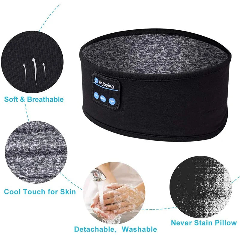 Auscultadores Sem Fio Bluetooth, Máscara do Olho do Sono, Headset Elástico Macio, Headband esportes confortável, fone de ouvido música