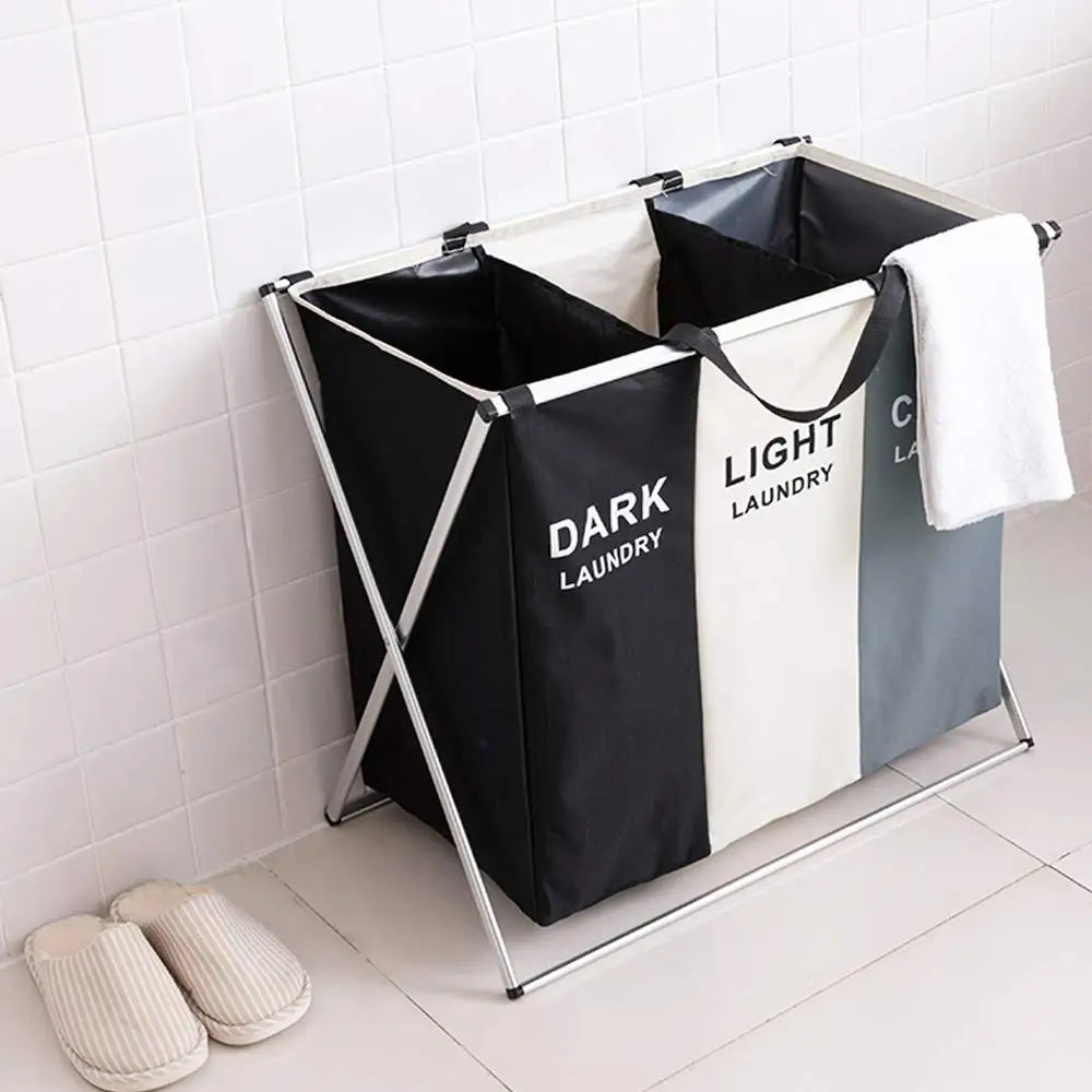 Grande cesta de lavanderia três dobrável grade organizador cesta à prova dwaterproof água roupas sujas brinquedos organizadores casa cesta de lavanderia armazenamento