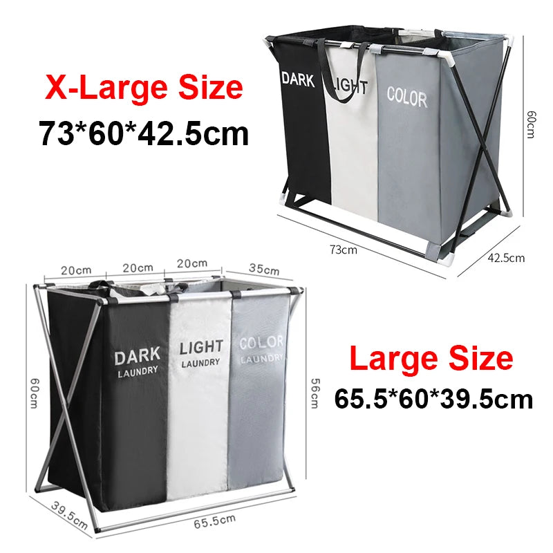 Grande cesta de lavanderia três dobrável grade organizador cesta à prova dwaterproof água roupas sujas brinquedos organizadores casa cesta de lavanderia armazenamento