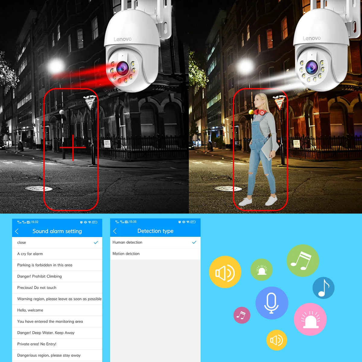 Lenovo 3MP 5MP PTZ WIFI Câmera IP Áudio CCTV Vigilância Casa Inteligente Ao Ar Livre 4X Zoom Digital Cor Visão Noturna Impermeável