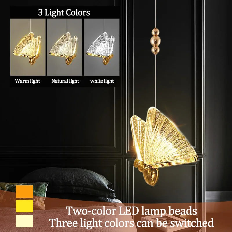 Borboleta led luzes pingente nordic pendurado lâmpada iluminação interior para cabeceira sala de jantar cozinha pendente iluminação