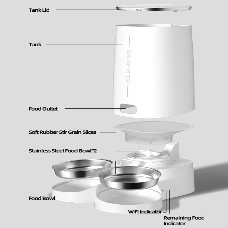 ROJECO Automatic Cat Feeder Pet Smart Cat Food Kibble Dispenser Remote Control Auto WiFi Double Feeder For Cats Dog Accessories