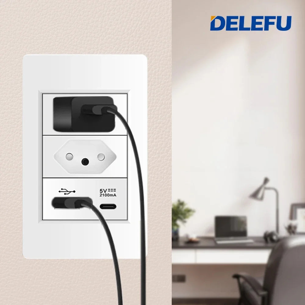 painel de pc à prova de fogo, tomada padrão brasil, tomada dupla usb tipo c, tomada de parede, interruptor de luz, escritório 118*72mm, branco 10a 20a