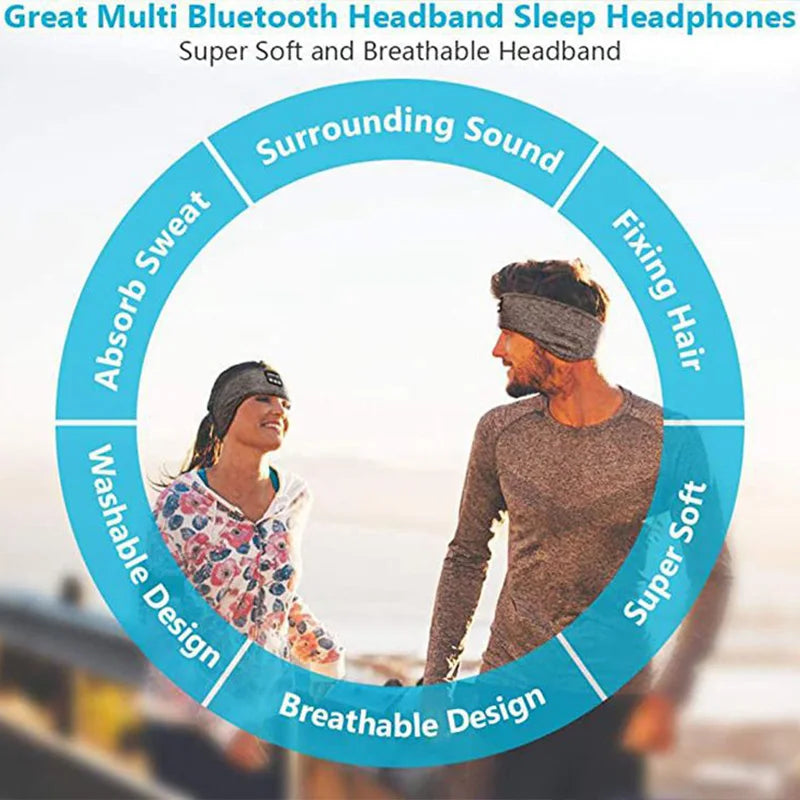 Auscultadores Sem Fio Bluetooth, Máscara do Olho do Sono, Headset Elástico Macio, Headband esportes confortável, fone de ouvido música