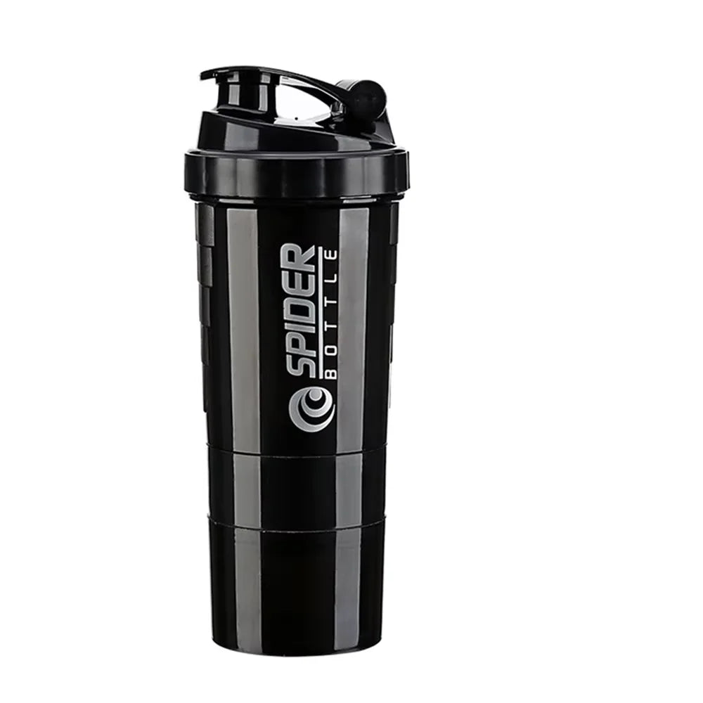 shaker de 3 camadas, garrafa de proteína em pó, copo de agitação, garrafa de água, copo de mistura de plástico, garrafa de exercício de construção corporal