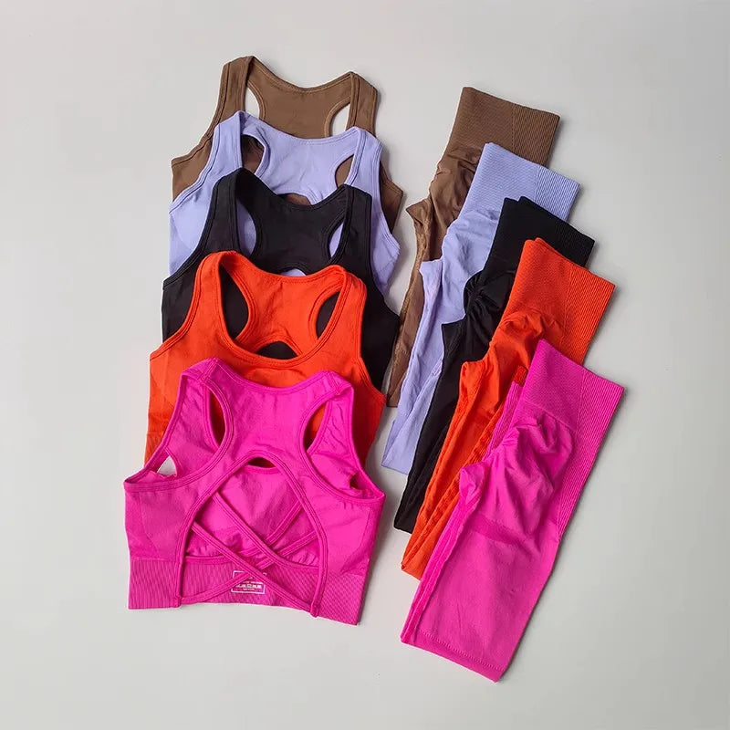 Tracksuit Feminino, Conjuntos De Ioga Fitness, Roupa Esportiva Feminina, Sutiã Esportivo De Treino, Leggings De Cintura Alta, Roupa De Ginástica Esportivo Sem Costura