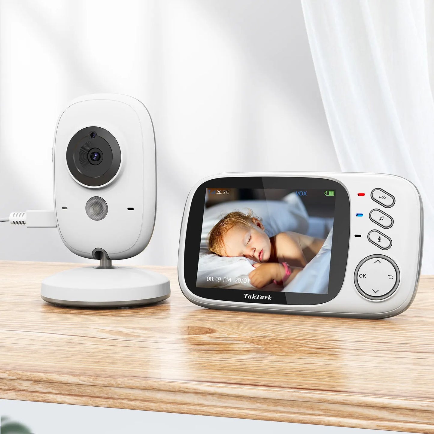 TakTark-Wireless Baby Monitor Vídeo com Canções de ninar, Auto Night Vision, Two Way Intercom, Monitoramento de Temperatura, Babá, 3,2"