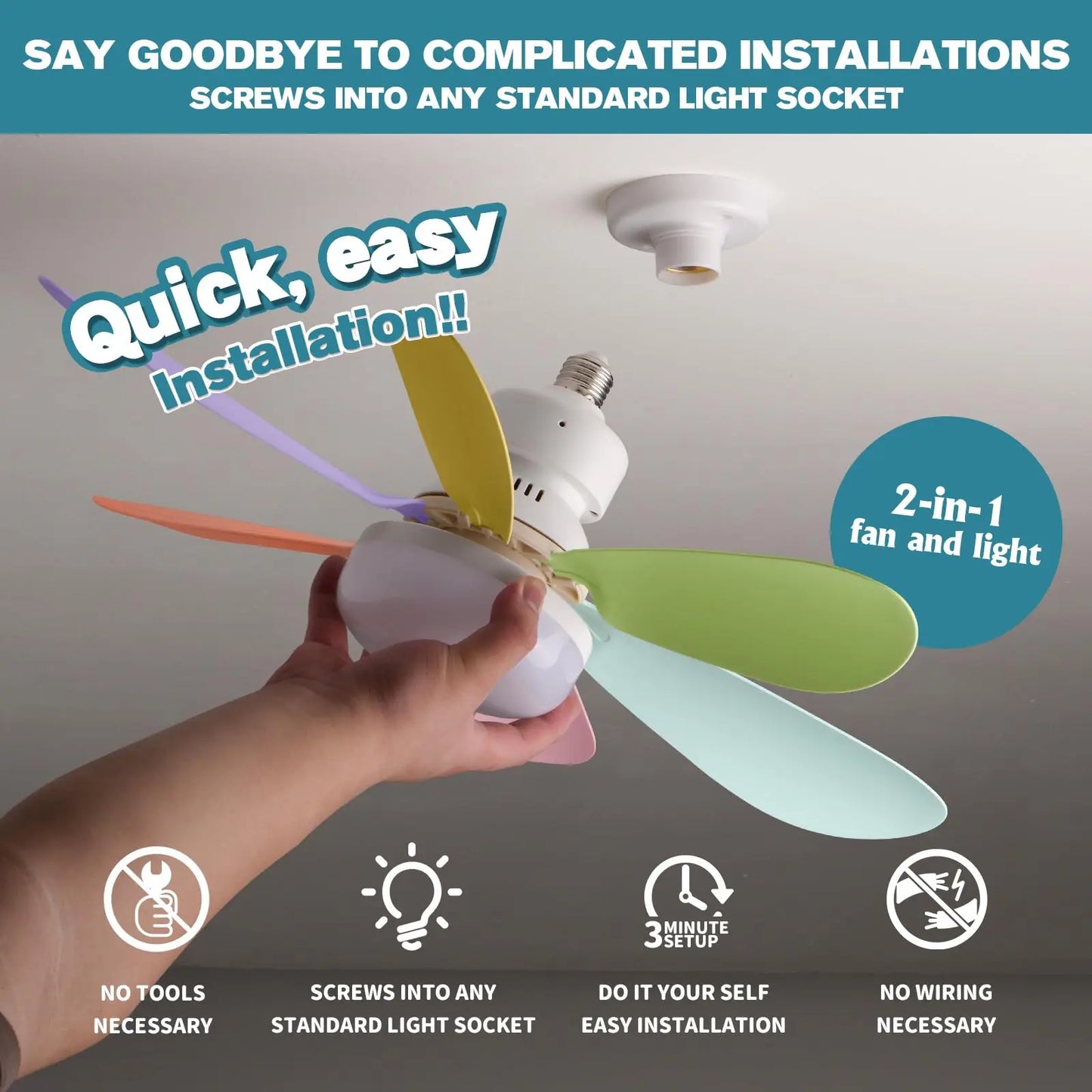 Luz de ventilador de teto LED 40W de 20,5 polegadas E27 com função de escurecimento remoto, adequada para sala de estar, estudo e uso doméstico, 85-265V