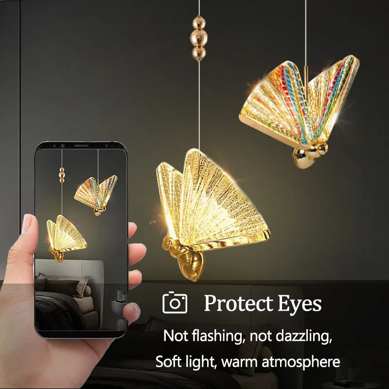 Borboleta led luzes pingente nordic pendurado lâmpada iluminação interior para cabeceira sala de jantar cozinha pendente iluminação