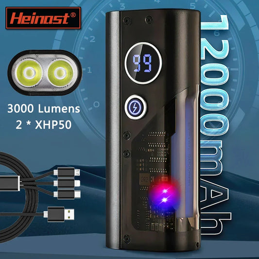 Lanterna LED recarregável USB super brilhante, Power Bank Light, tocha impermeável, 10 modos, 12000mAh, 3000 Lumens