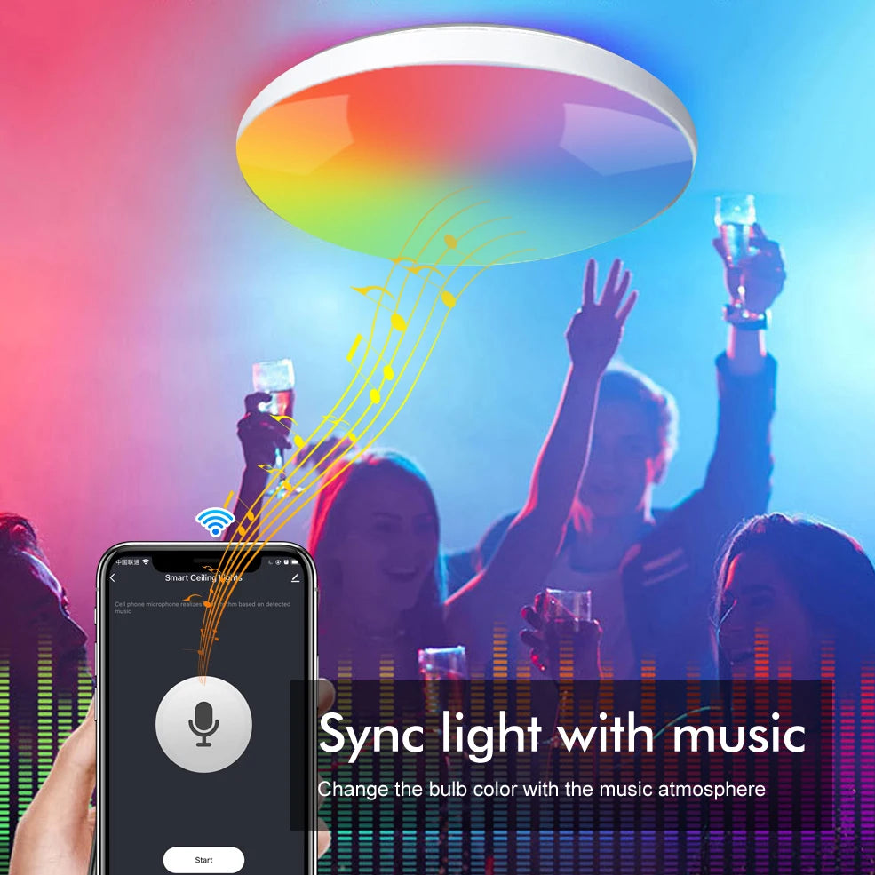 luz de teto inteligente wifi rgbcw conduziu a lâmpada do teto sala estar decoração casa lâmpada inteligente para alexa, google home