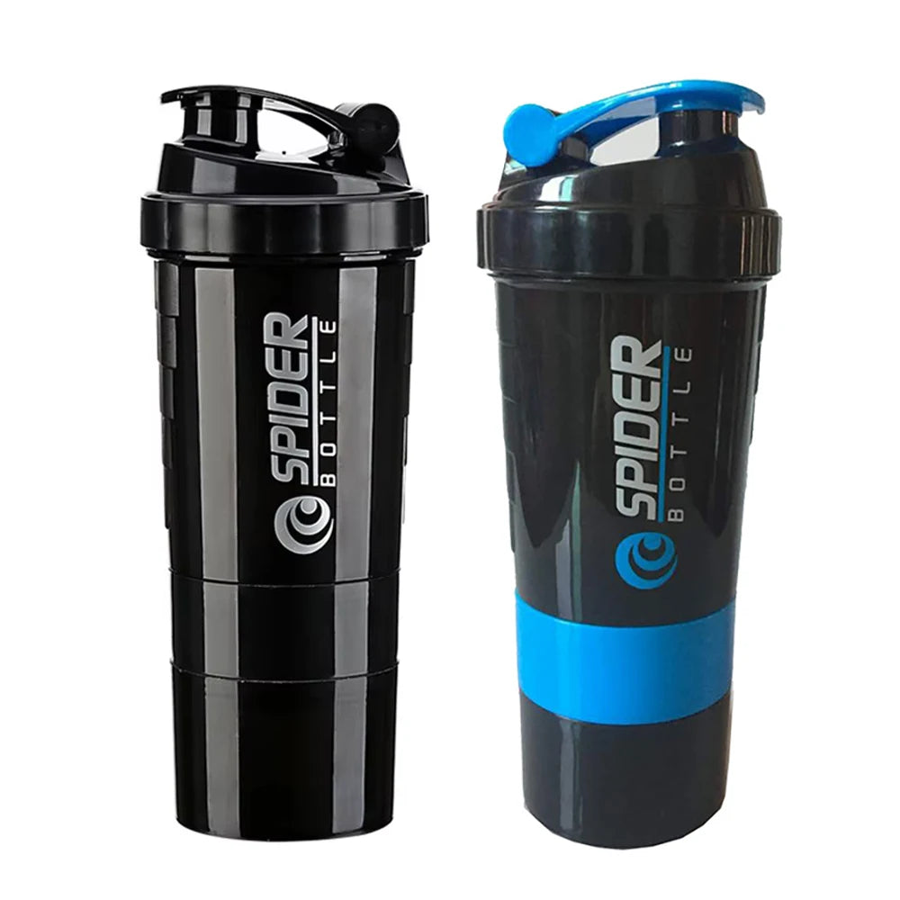 shaker de 3 camadas, garrafa de proteína em pó, copo de agitação, garrafa de água, copo de mistura de plástico, garrafa de exercício de construção corporal