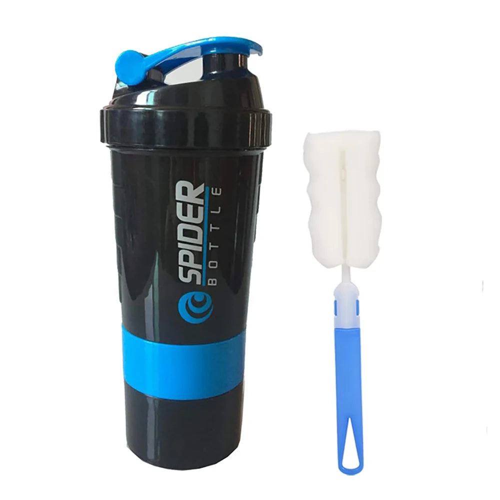 shaker de 3 camadas, garrafa de proteína em pó, copo de agitação, garrafa de água, copo de mistura de plástico, garrafa de exercício de construção corporal