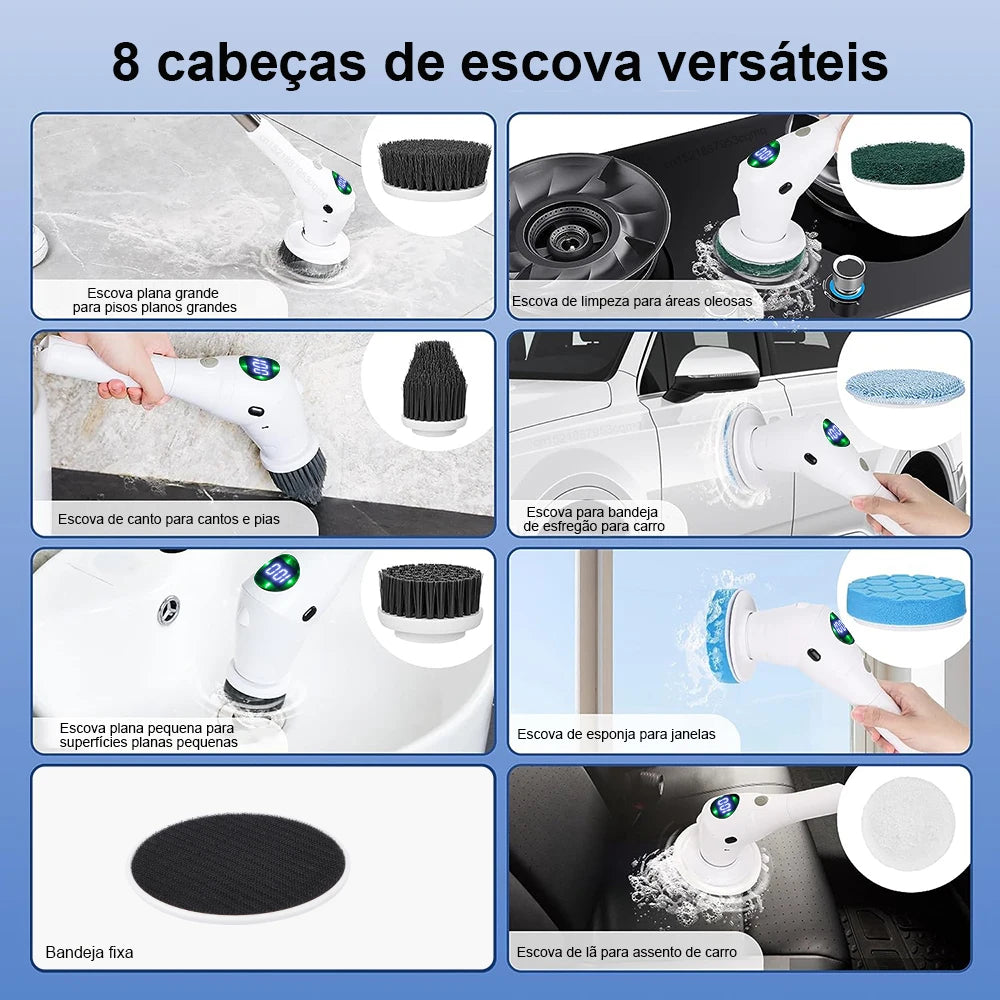 Multifuncional Escova de Limpeza Elétrica, Sem Fio Rotativo, 8 em 1, casa de banho, cozinha, janelas, WC