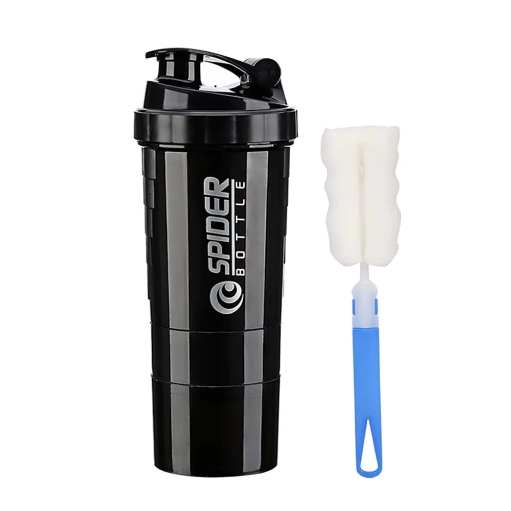 shaker de 3 camadas, garrafa de proteína em pó, copo de agitação, garrafa de água, copo de mistura de plástico, garrafa de exercício de construção corporal